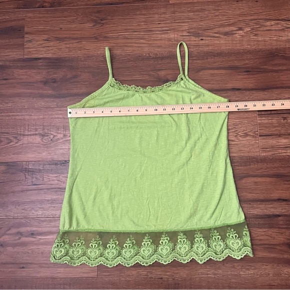 Vintage Womens Y2K Lime Green Boho Tank Cotton Lightweight Lace Summer Medium - Picture 2 of 5